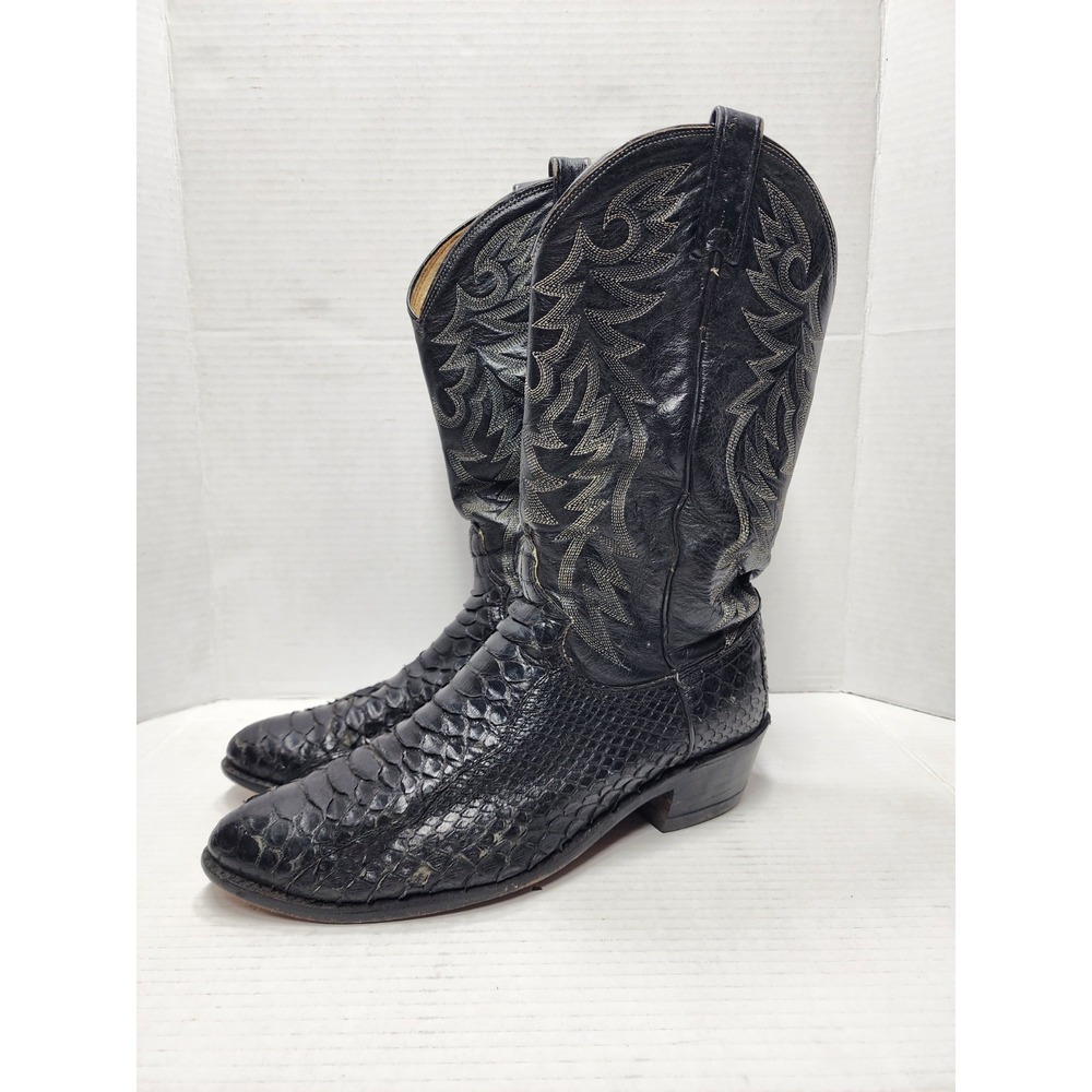 Amazonas Black Exotic Leather Western Cowboy Boots Made In USA